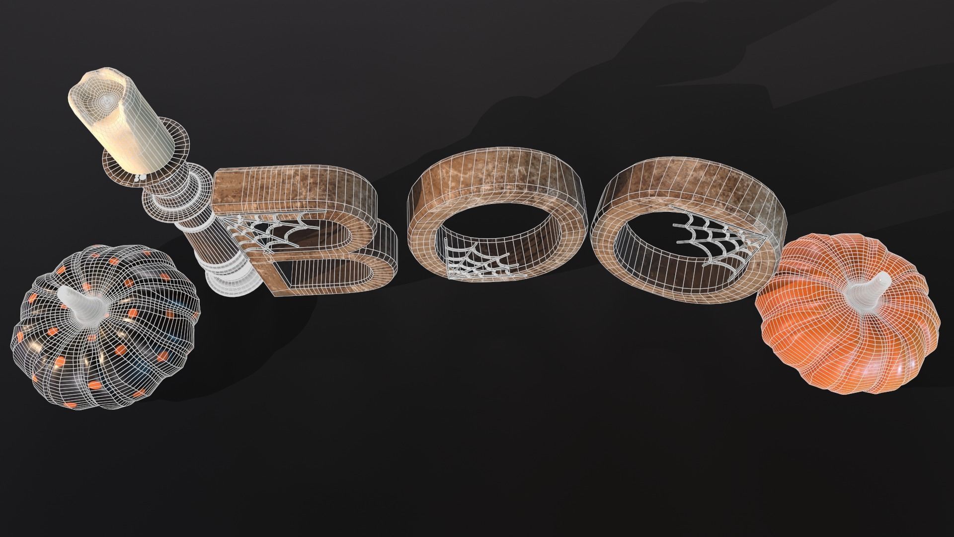 Halloween props - Decoration set Low-poly 3D model_10