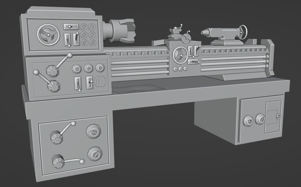 Game model of the Old Lathe Free low-poly 3D model_4