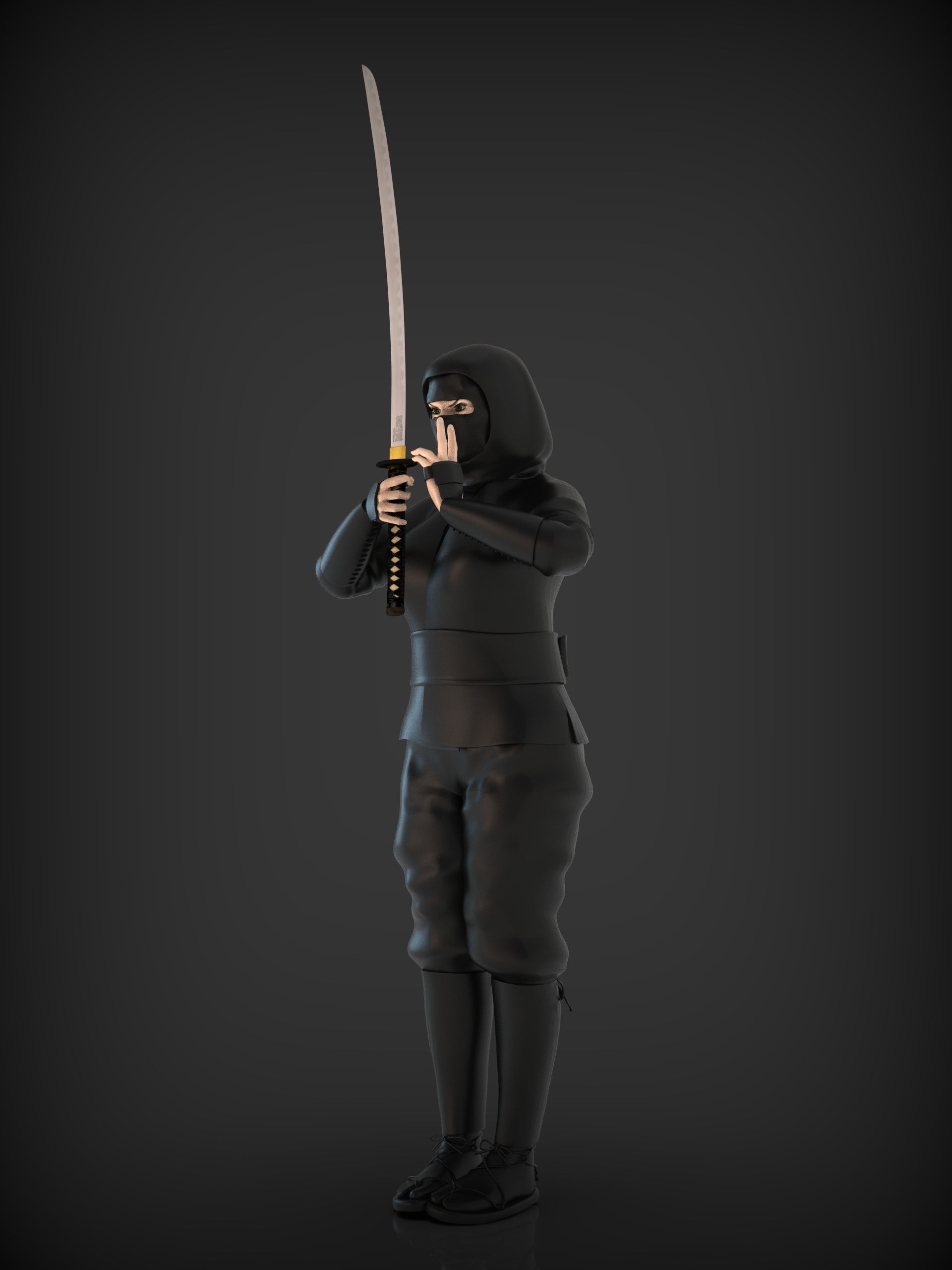 NINJA WOMEN WITH KATANA 3D model_4