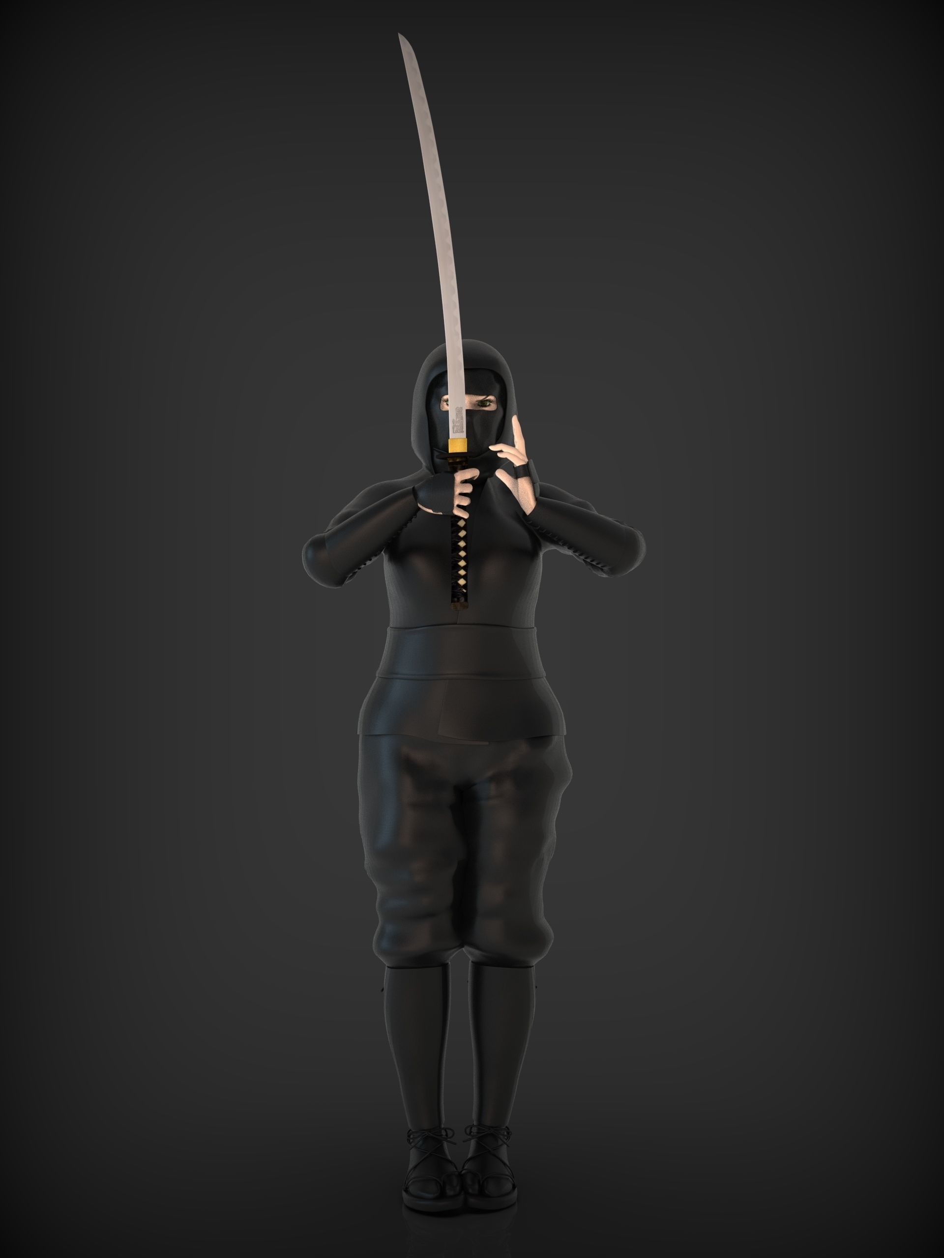 NINJA WOMEN WITH KATANA 3D model_3