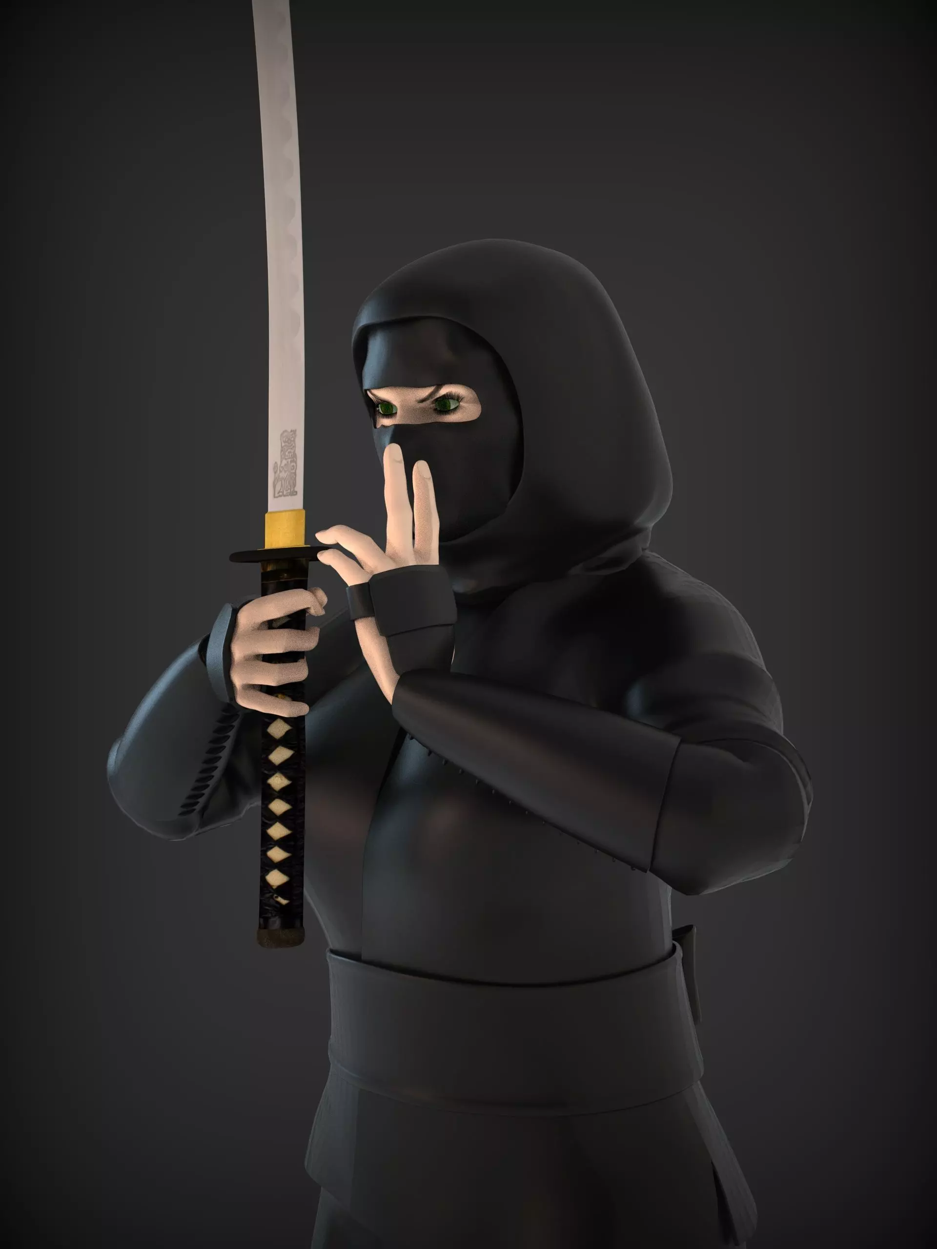 NINJA WOMEN WITH KATANA 3D model_0