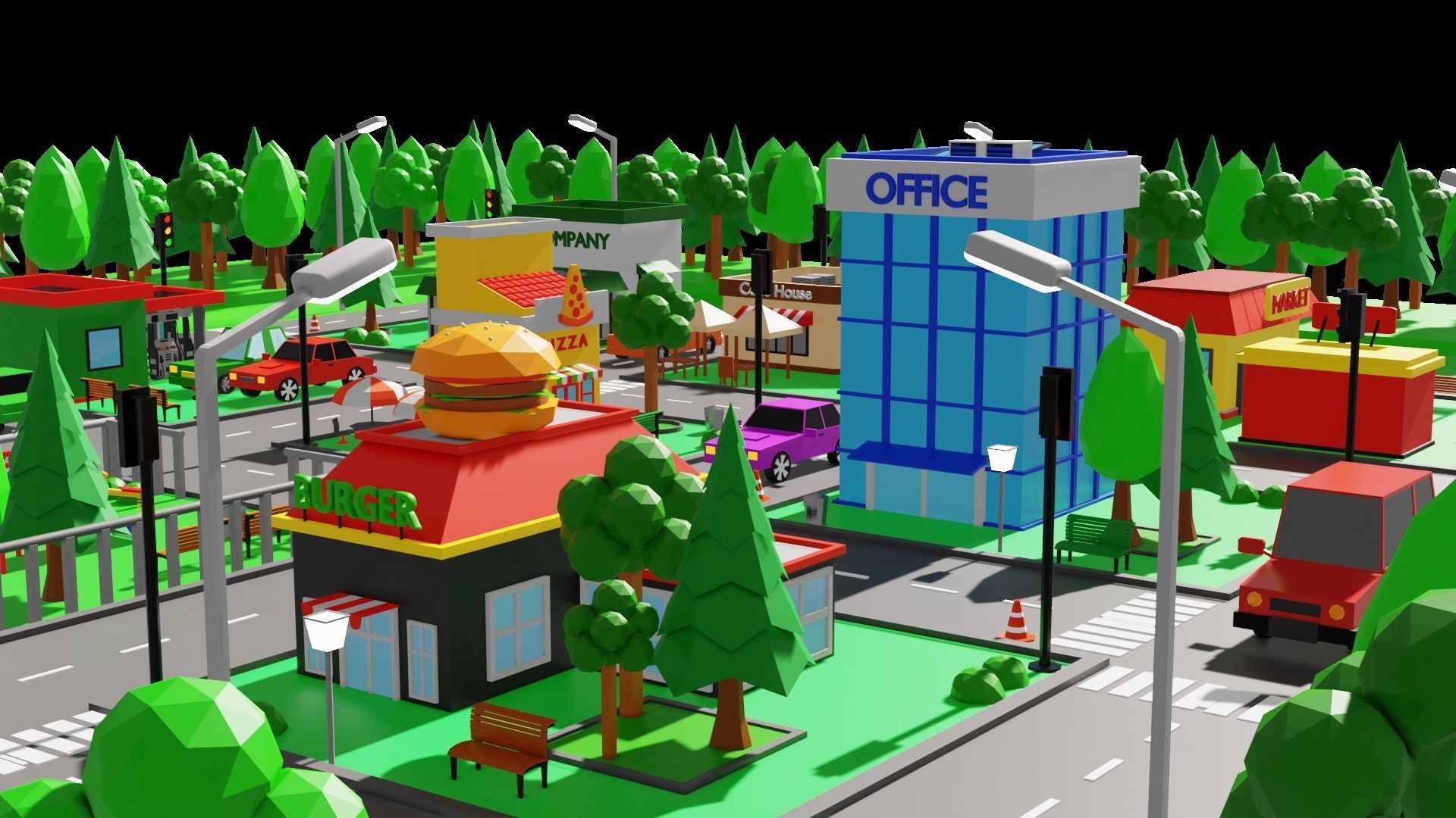 Low Poly City Map Low-poly 3D model_1