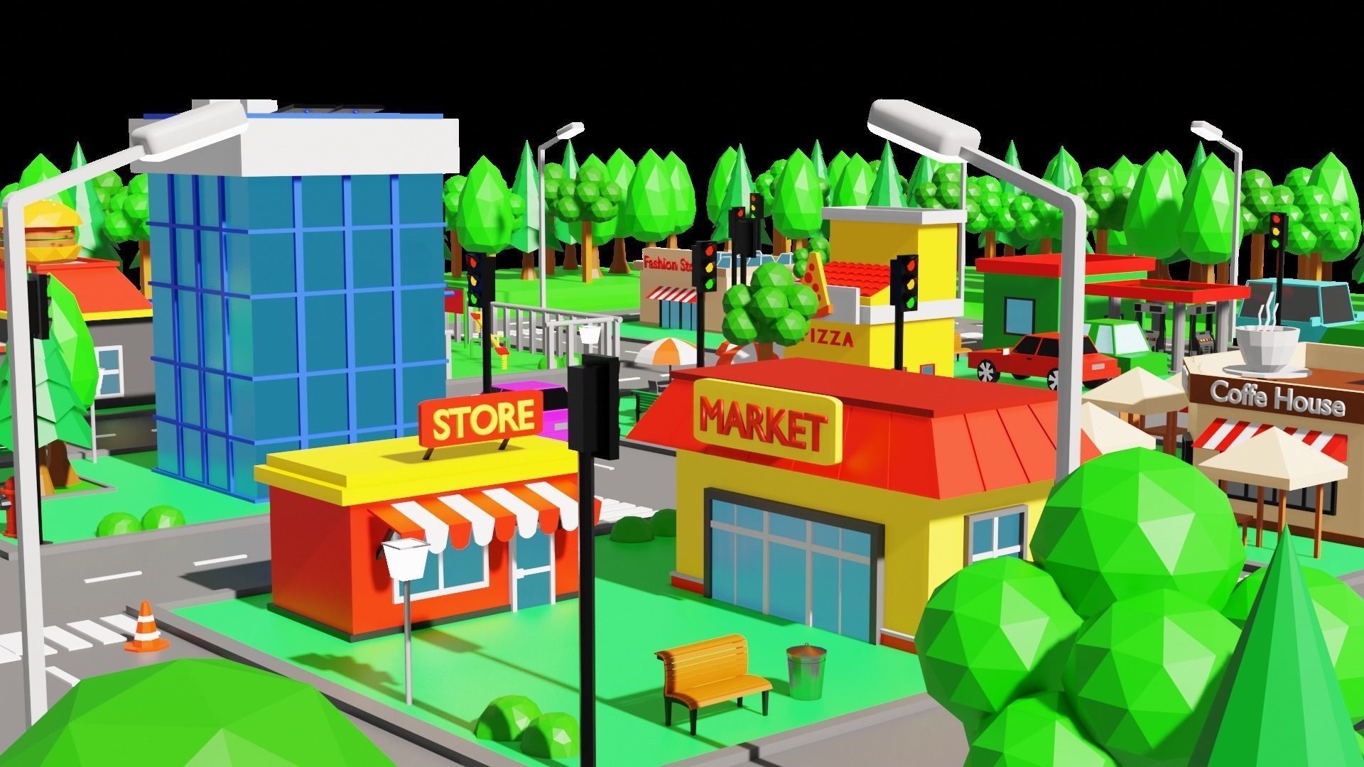 Low Poly City Map Low-poly 3D model_2