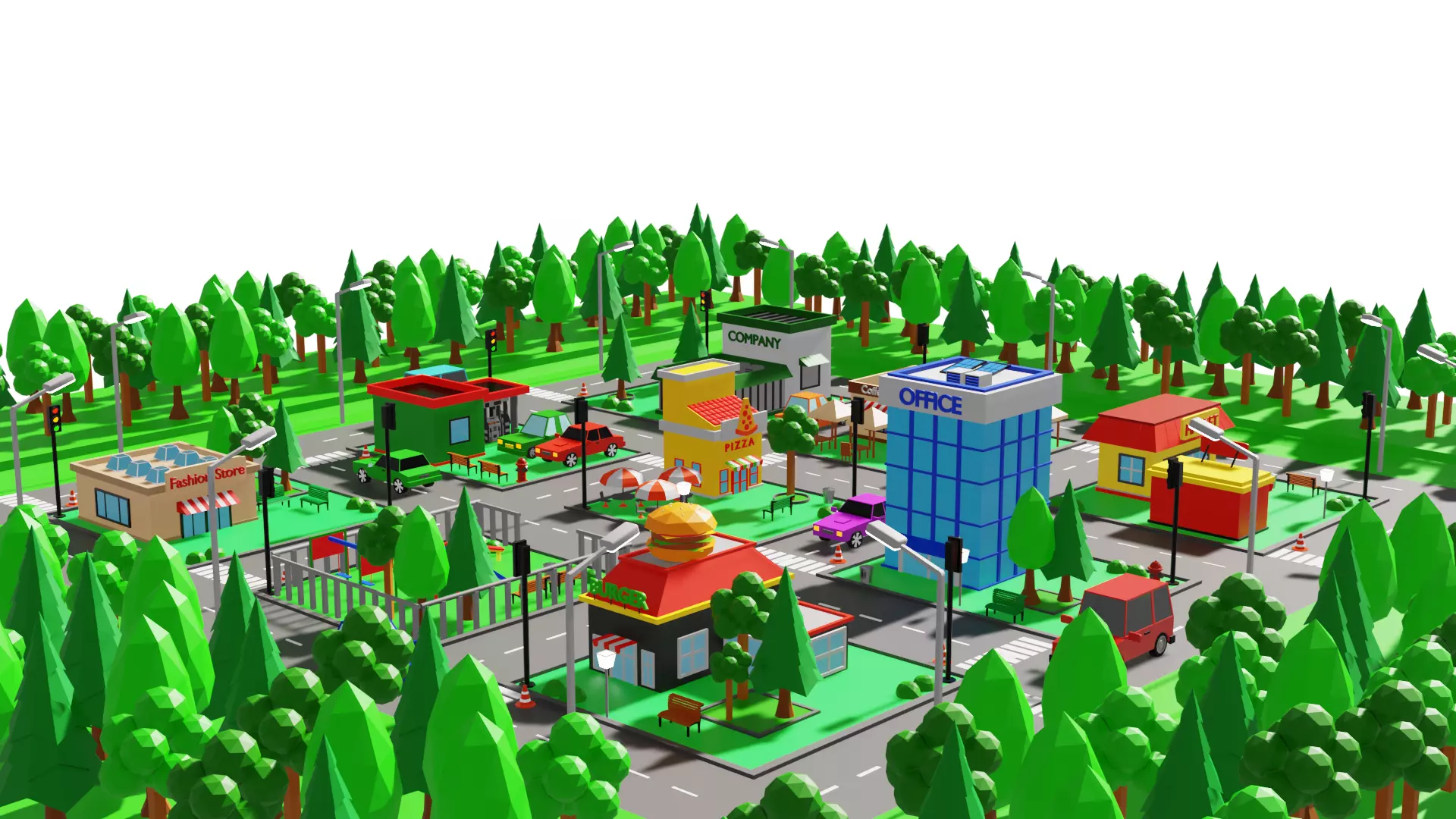 Low Poly City Map Low-poly 3D model_0