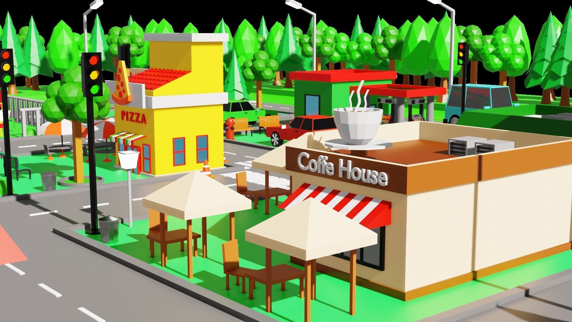 Low Poly City Map Low-poly 3D model_3