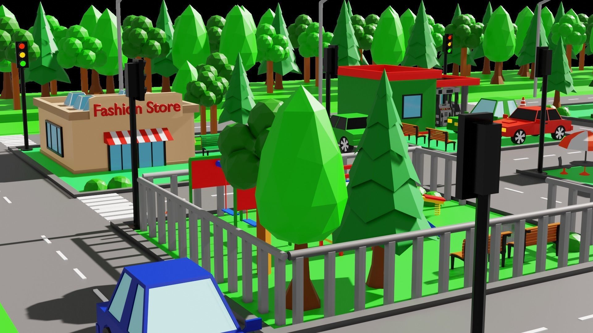 Low Poly City Map Low-poly 3D model_4