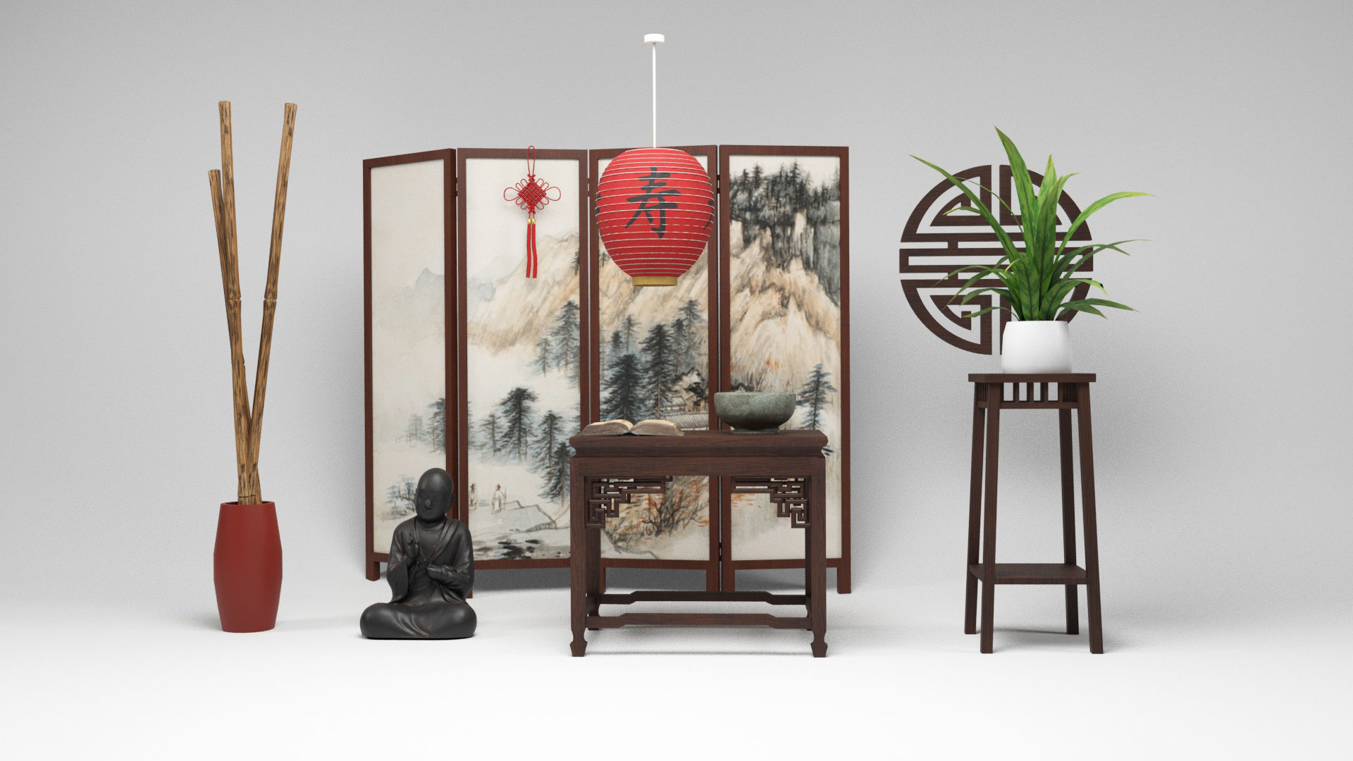 Chinese Props Low-poly 3D model_1