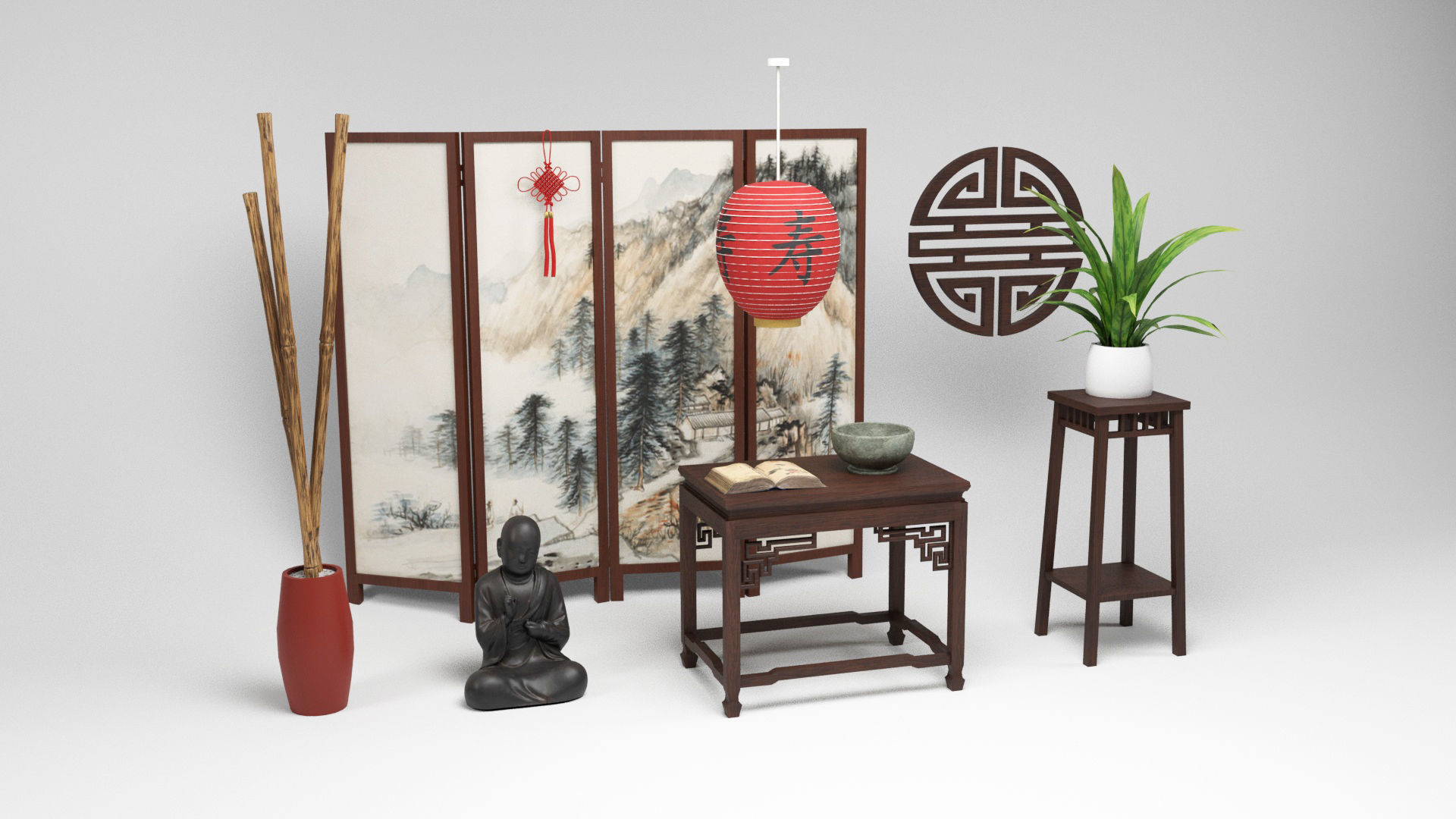 Chinese Props Low-poly 3D model_2