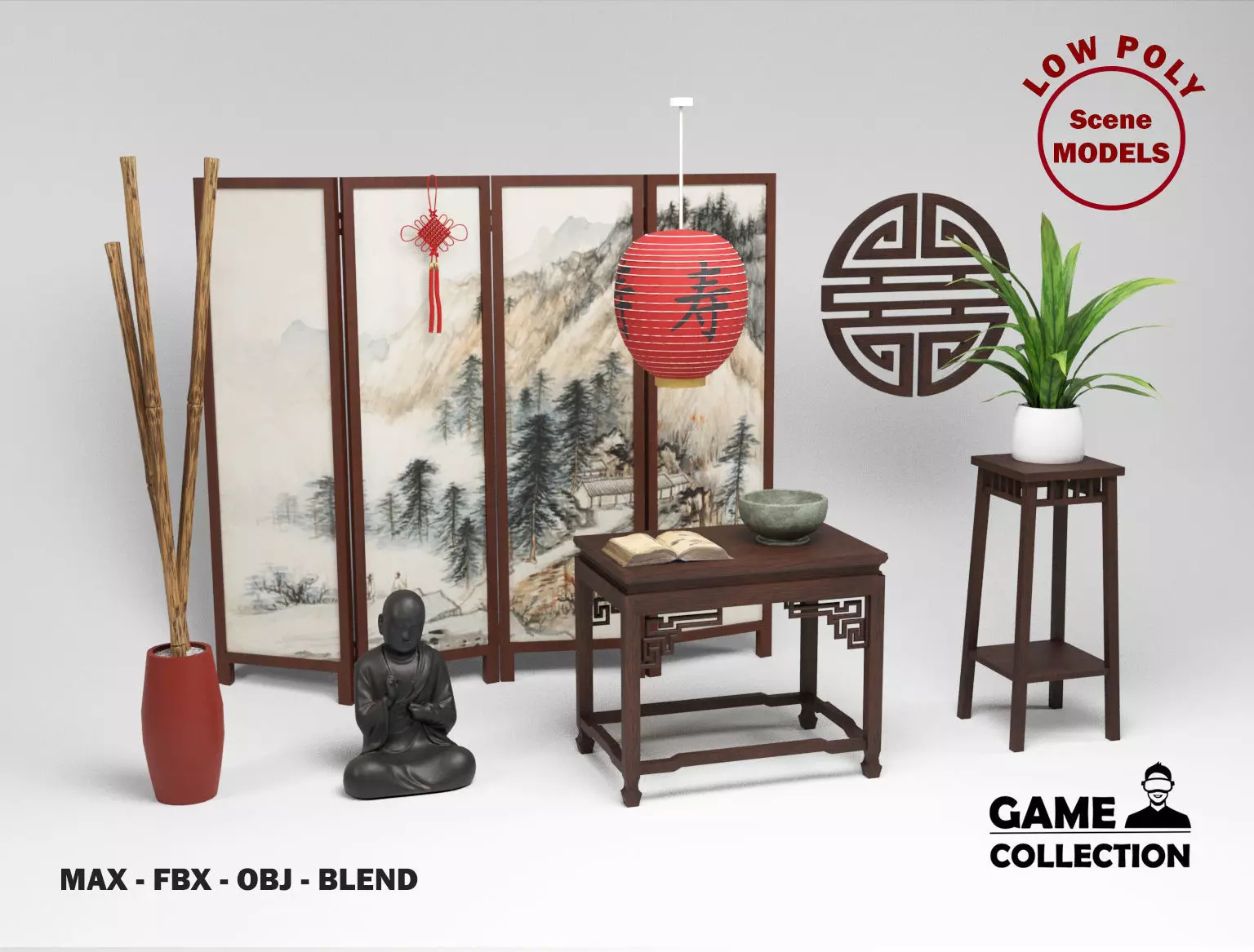 Chinese Props Low-poly 3D model_0