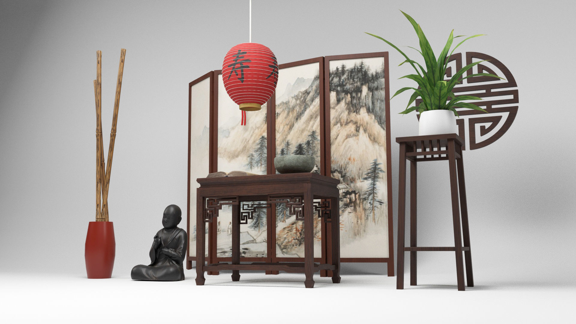 Chinese Props Low-poly 3D model_4