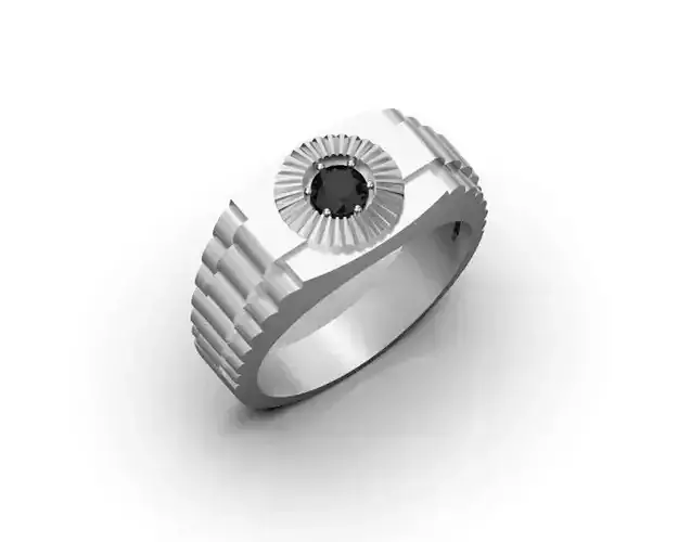Mens ring with black diamond Rolex style ring