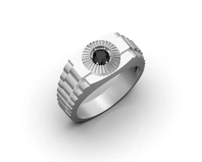 Mens ring with black diamond Rolex style ring 3D print model