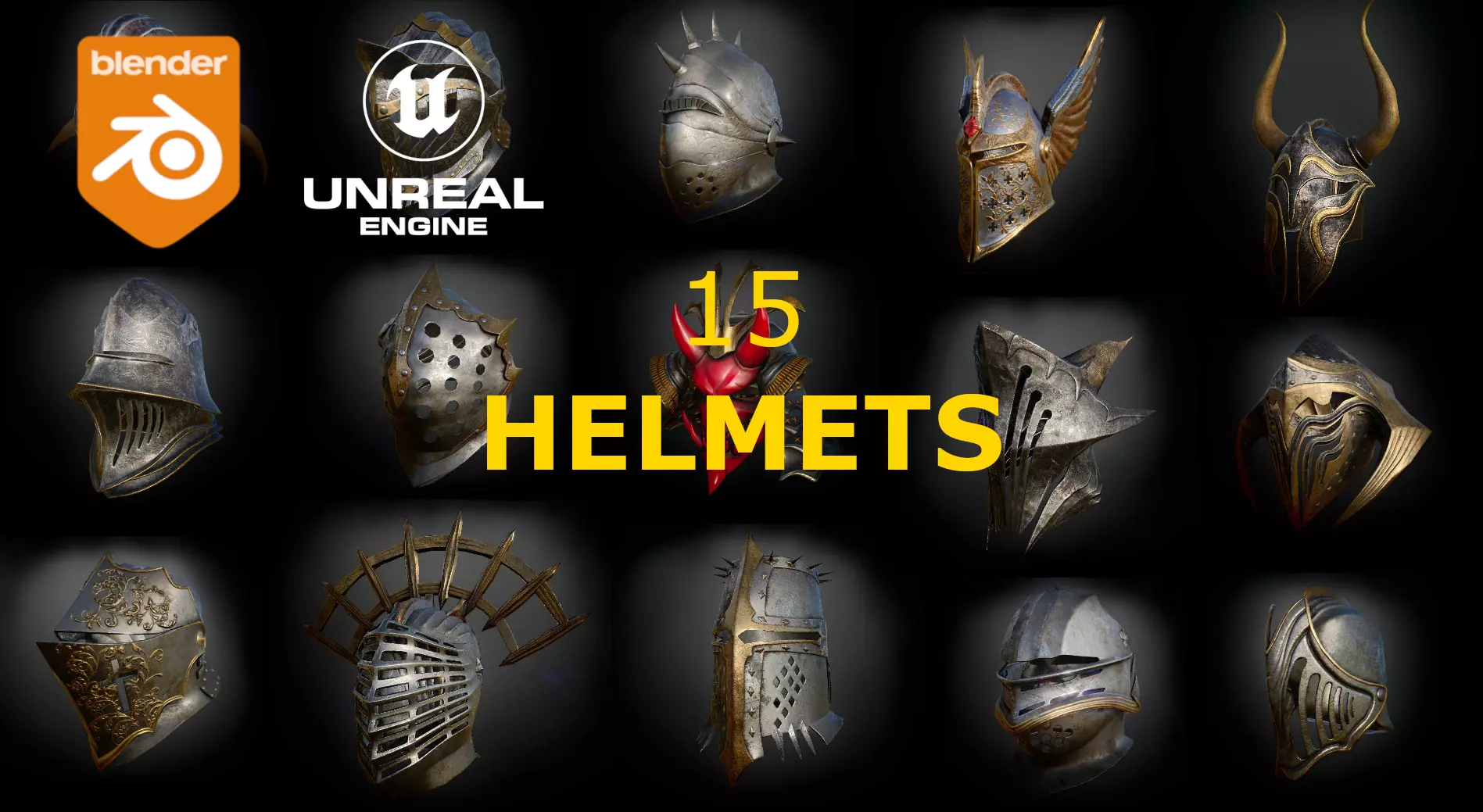 15 Helmets Game Ready Low-poly 3D model_0
