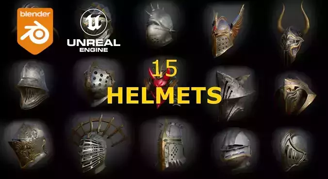 15 Helmets Game Ready Low-poly 3D model