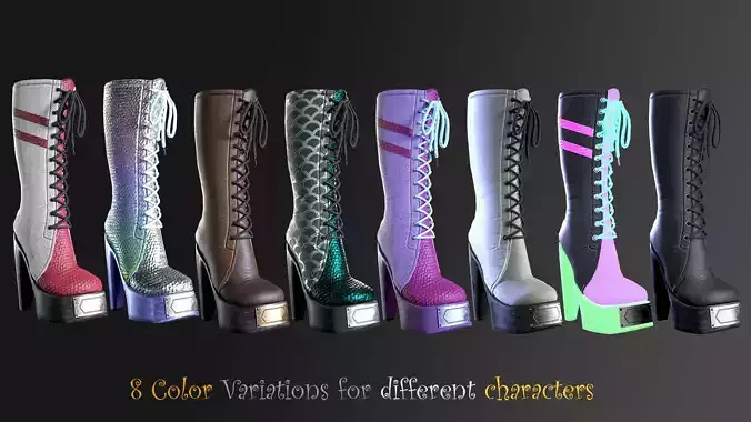 Rock Boots Hight Ankle Platform Low-poly 3D model