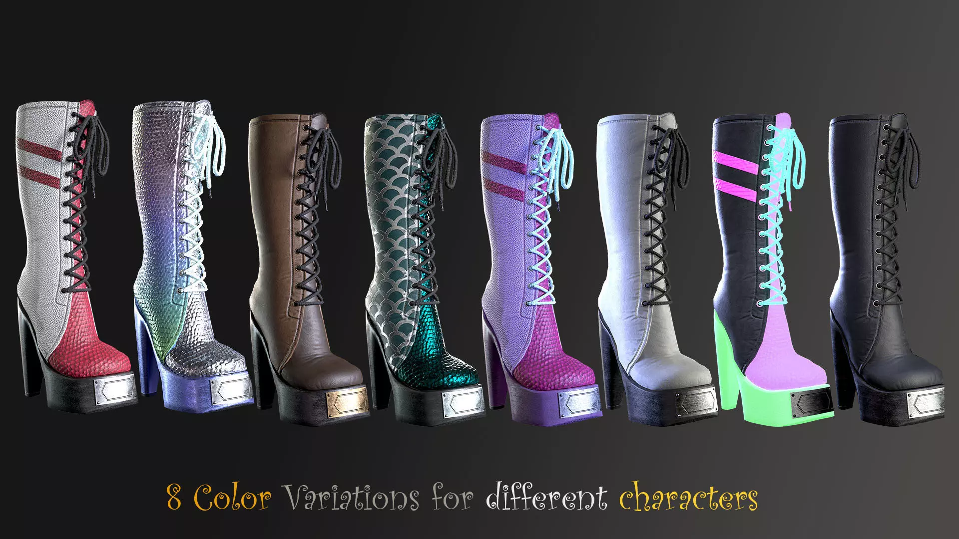 Rock Boots Hight Ankle Platform Low-poly 3D model