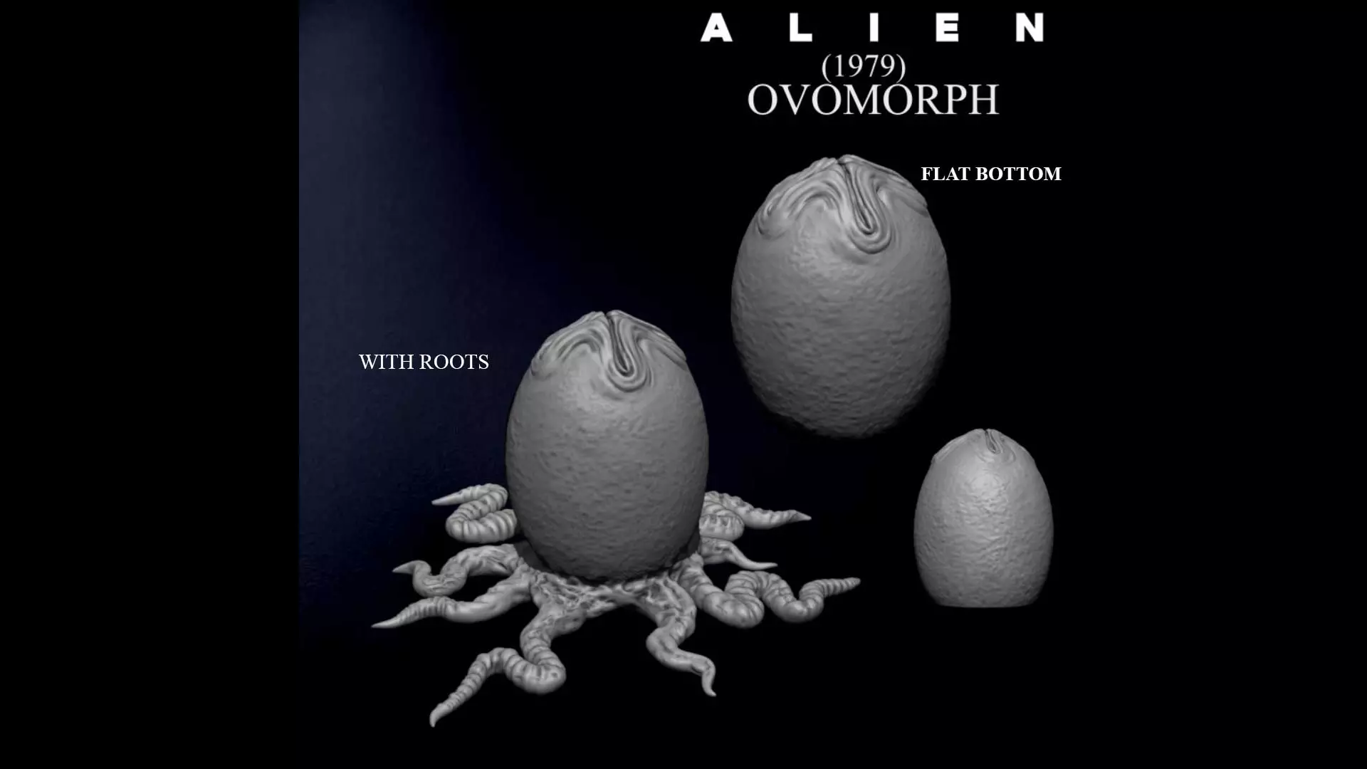 3D PRINTABLE ALIEN EGG OVOMORPH 1979 WITH ROOTS AND FLAT BOTTOM 3D print model_0