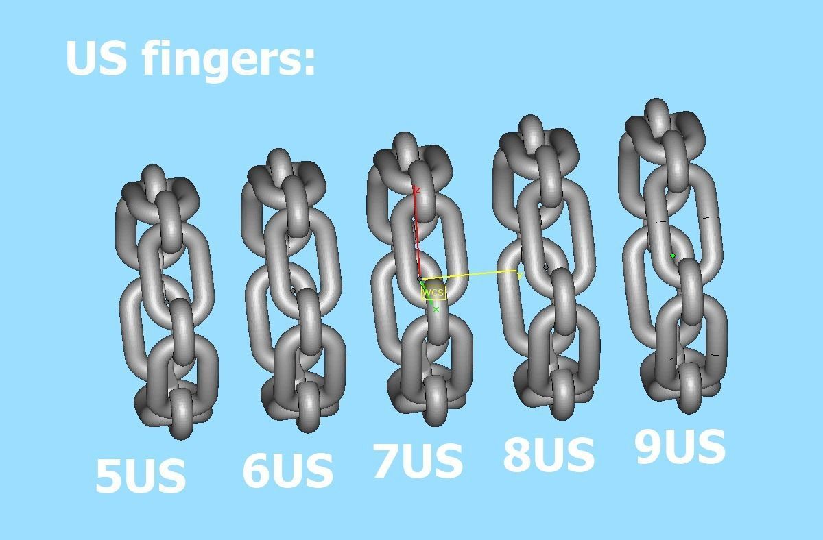 Classic Chain Link Ring 3dprint model  fingers 5-9US  3D print model_9