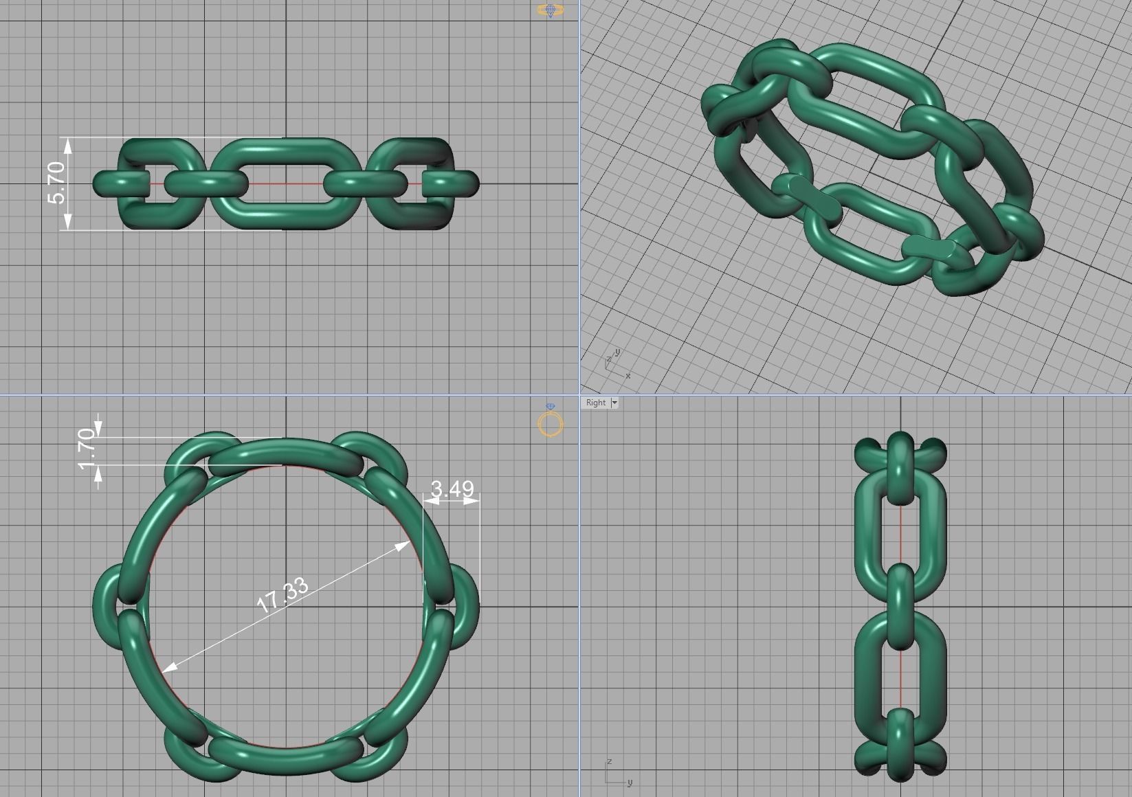 Classic Chain Link Ring 3dprint model  fingers 5-9US  3D print model_8