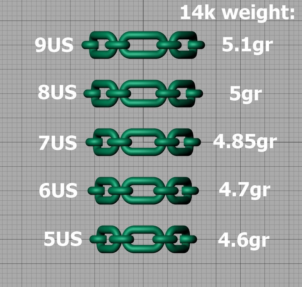 Classic Chain Link Ring 3dprint model  fingers 5-9US  3D print model_11