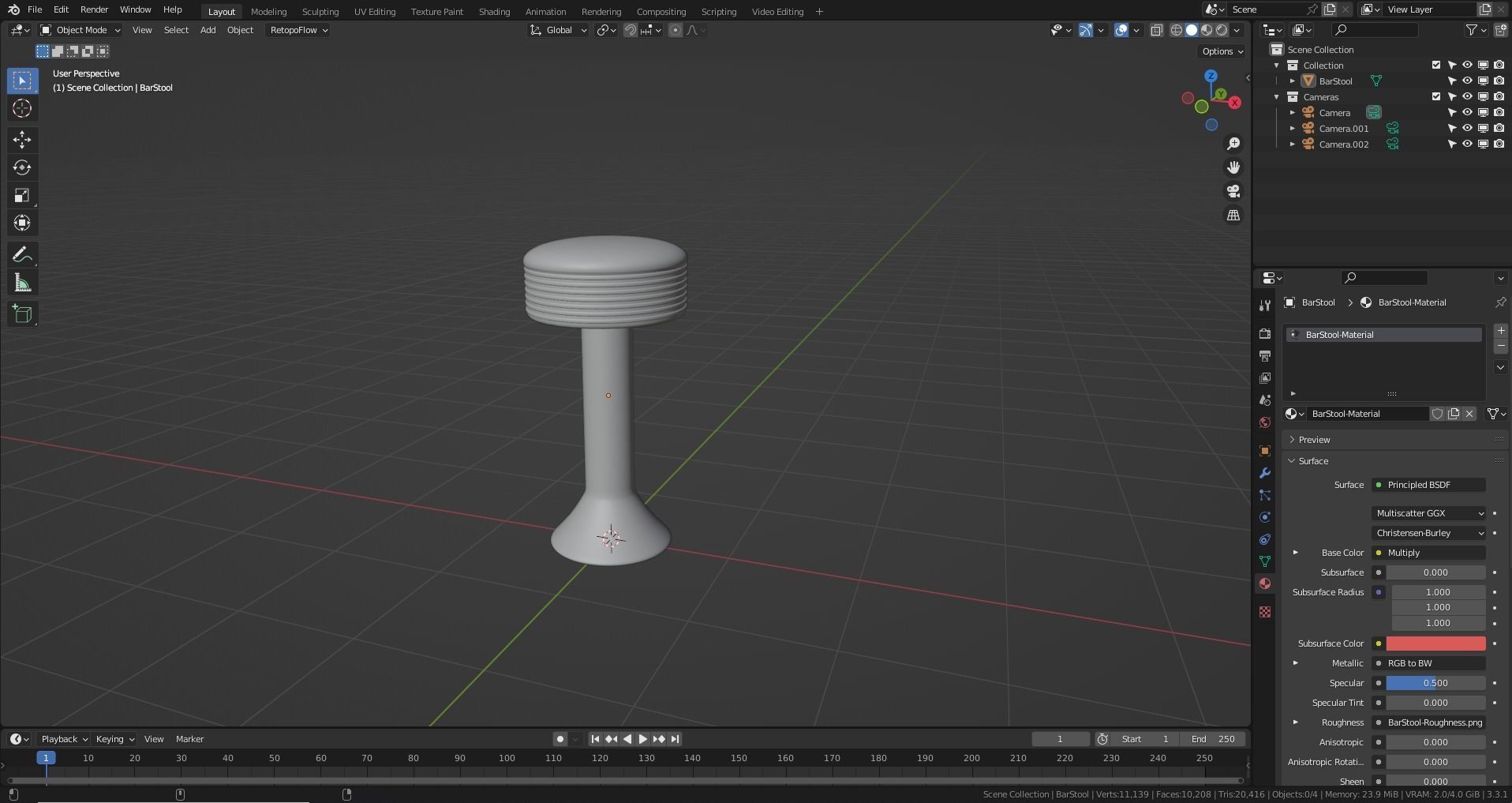 Retro Bar Stool 1 Low-poly 3D model_7
