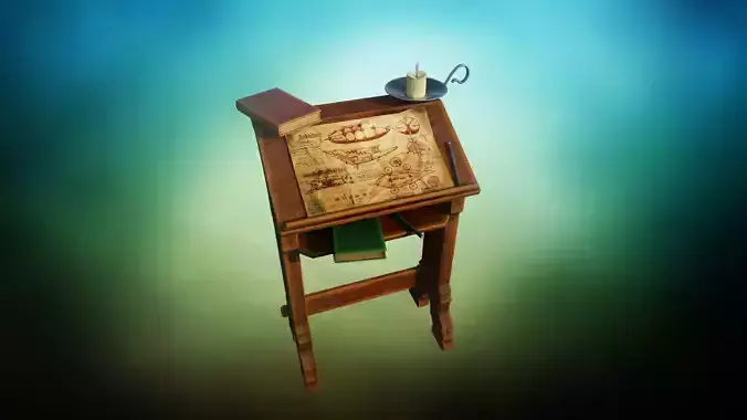 stylized fantasy rack shelf for books and blueprints PBR 3D Low-poly 3D model