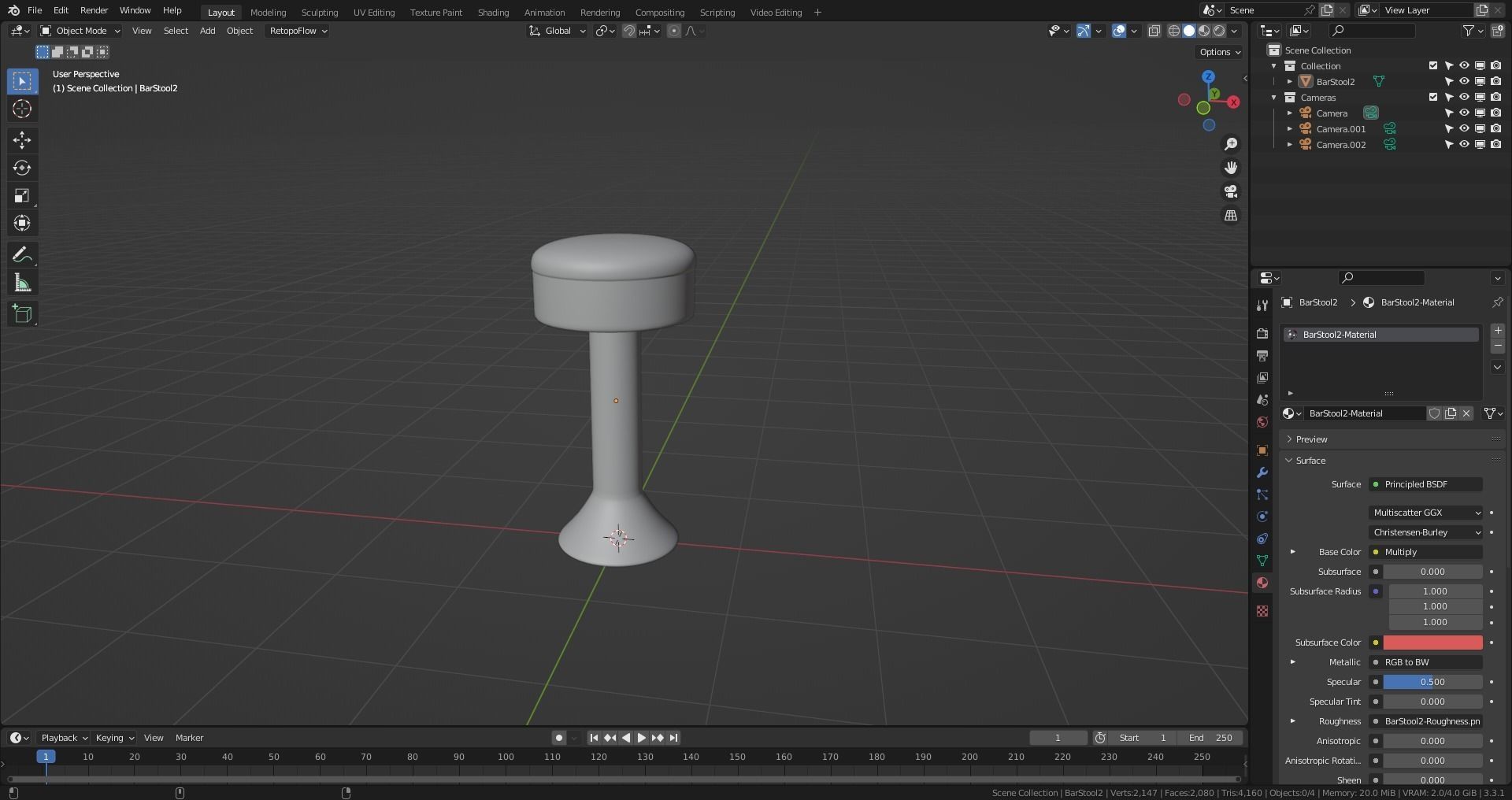 Retro Bar Stool 2 Low-poly 3D model_7
