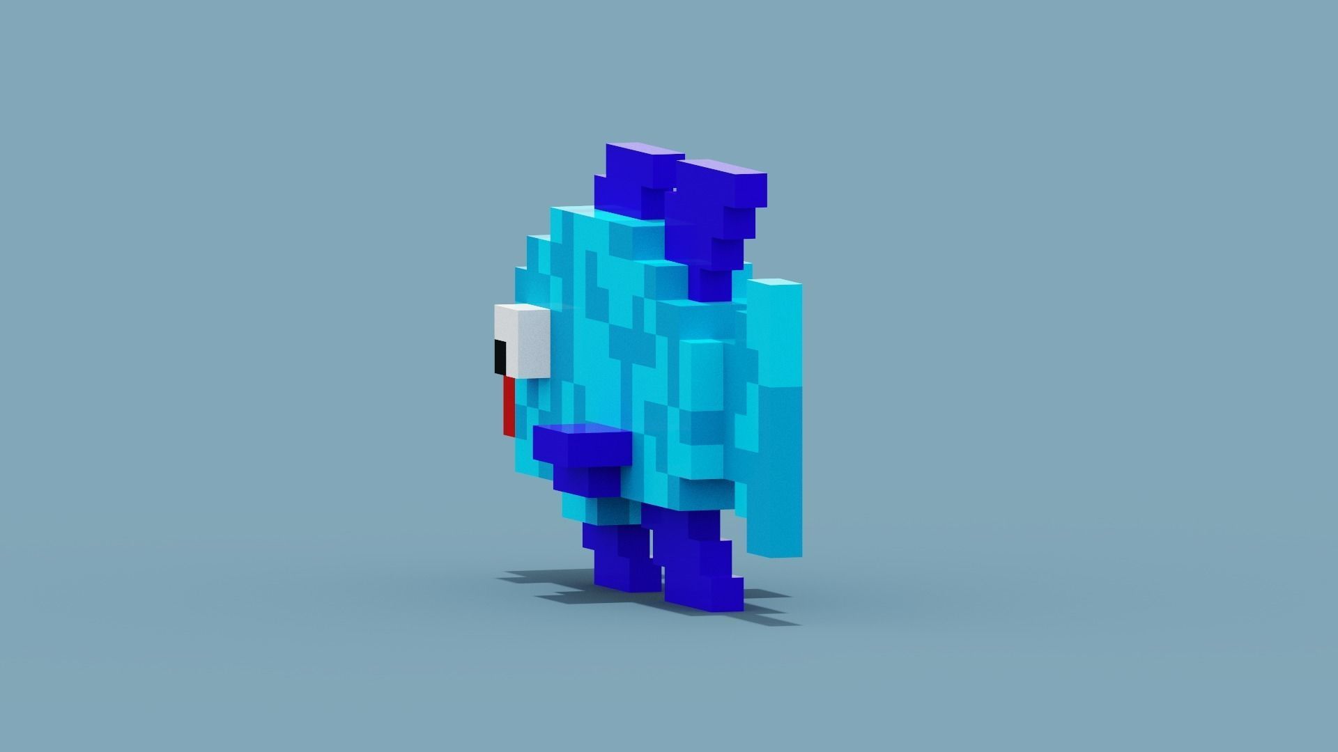 Voxel Blue Fish Low-poly 3D model_8