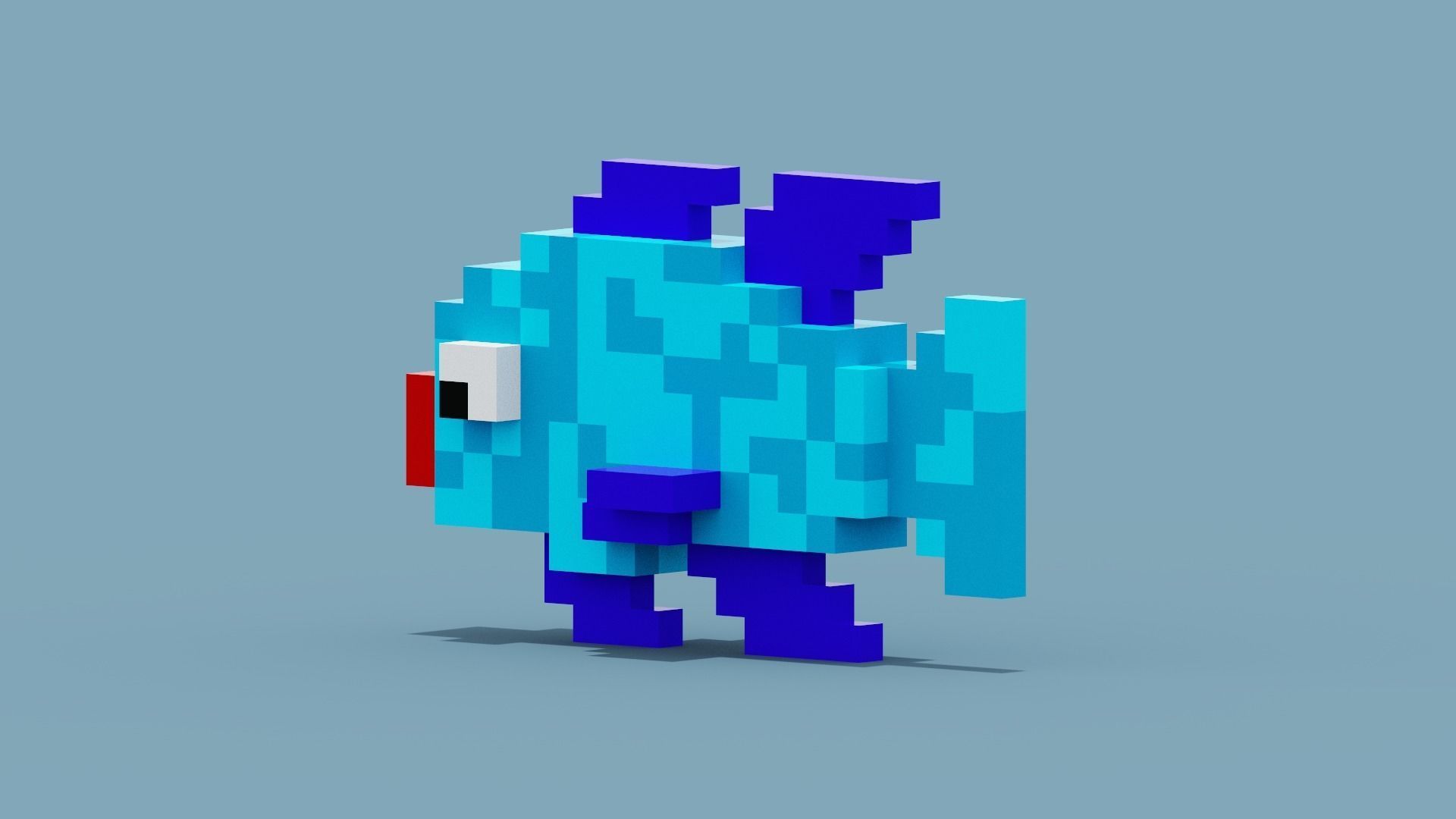 Voxel Blue Fish Low-poly 3D model_7