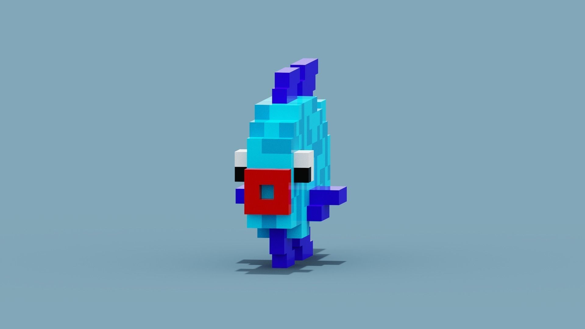 Voxel Blue Fish Low-poly 3D model_3