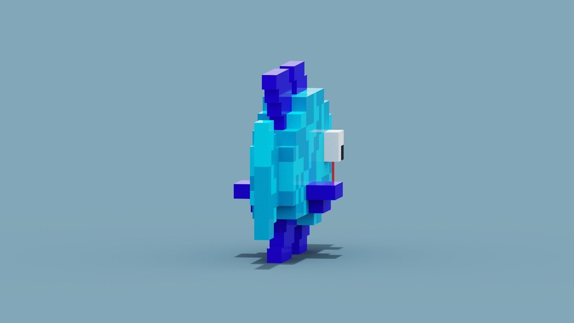 Voxel Blue Fish Low-poly 3D model_9