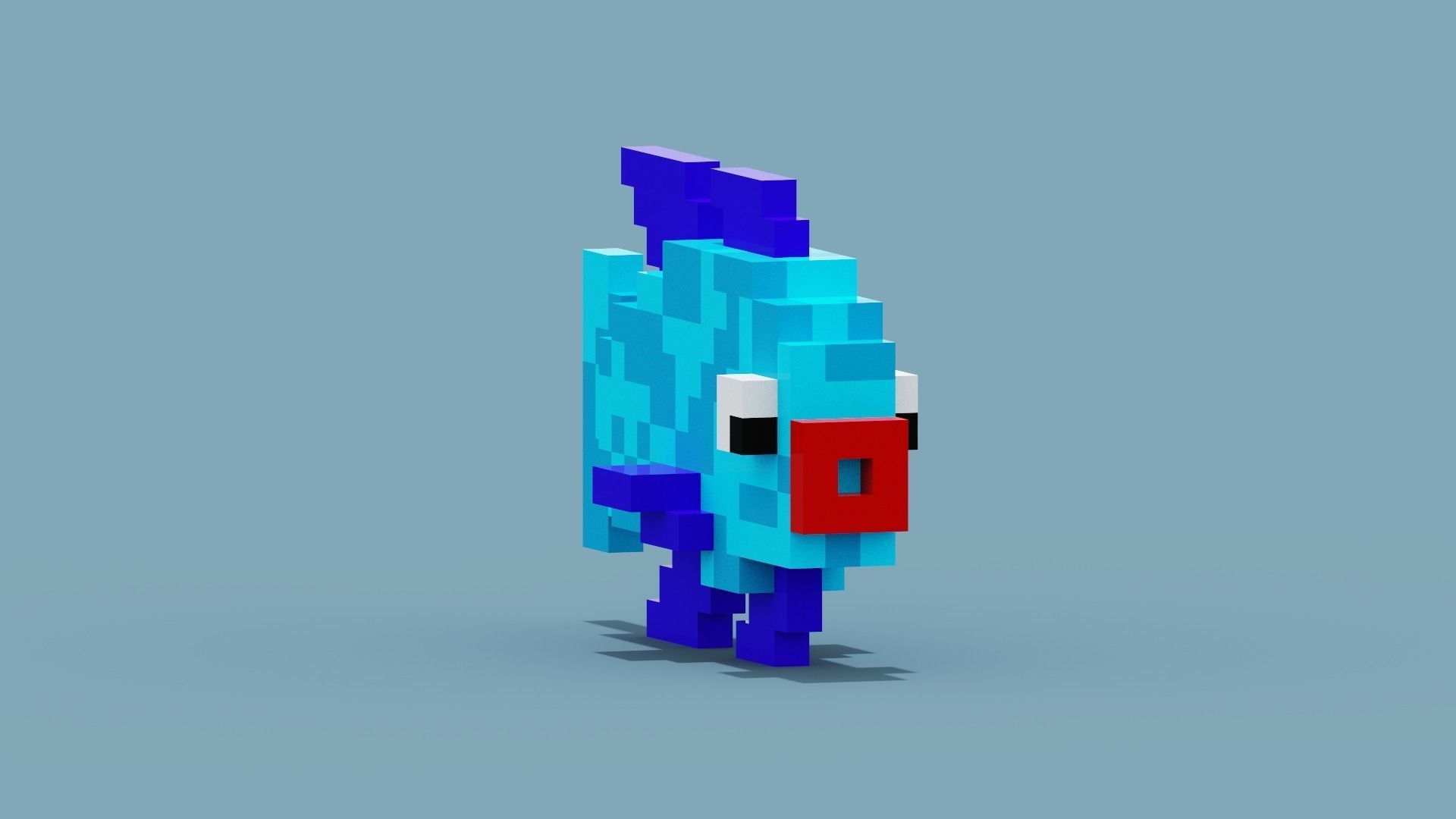 Voxel Blue Fish Low-poly 3D model_2