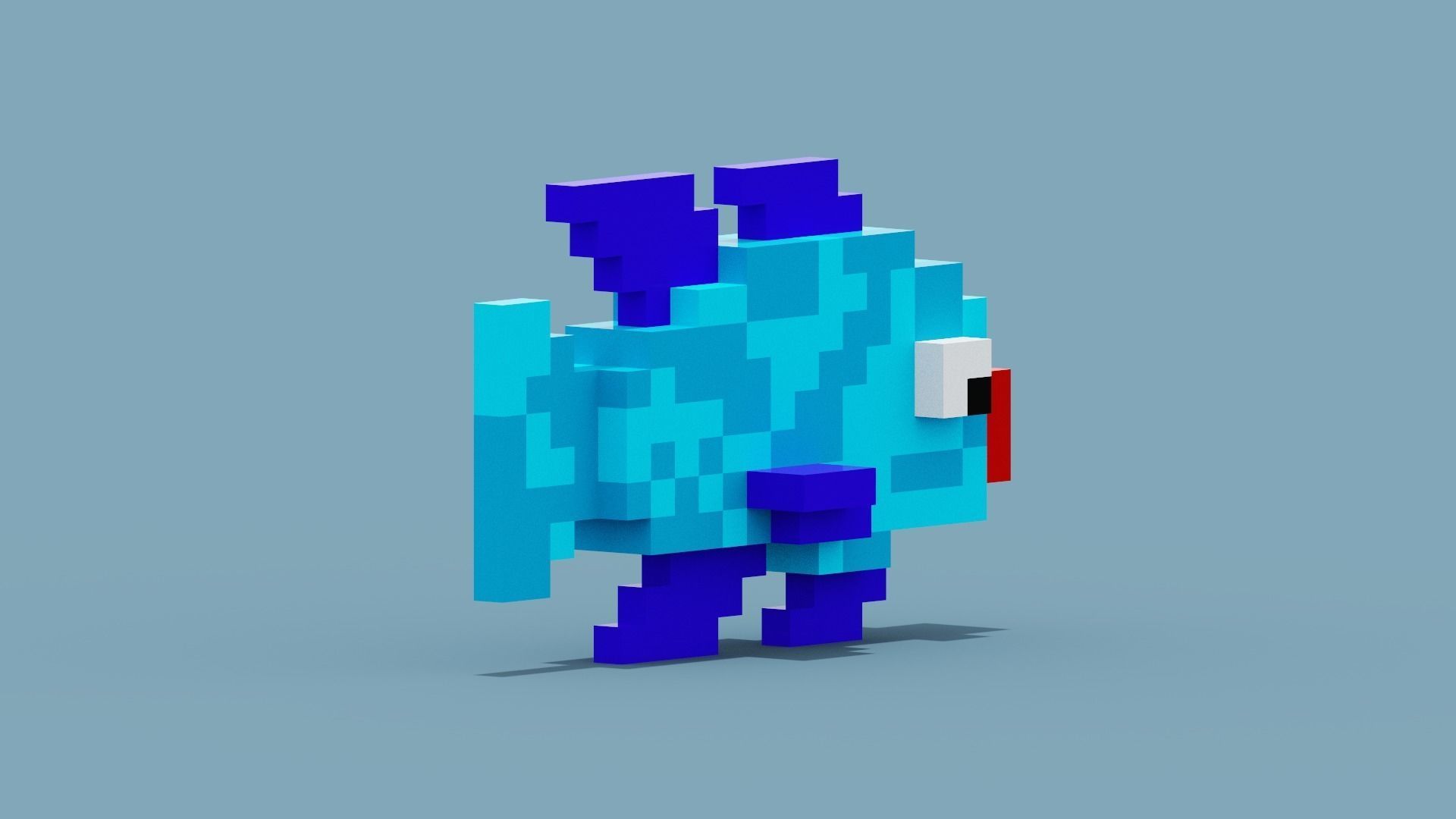 Voxel Blue Fish Low-poly 3D model_10