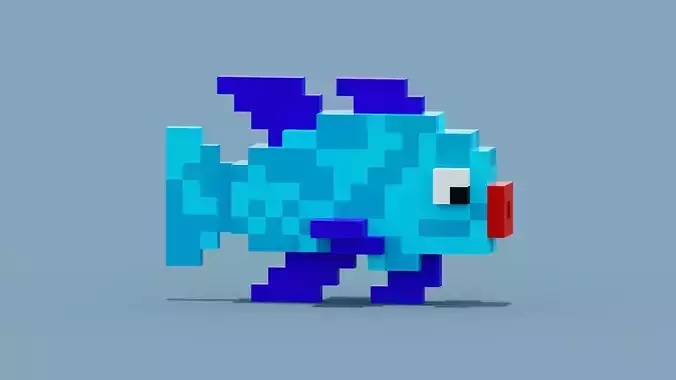 Voxel Blue Fish Low-poly 3D model