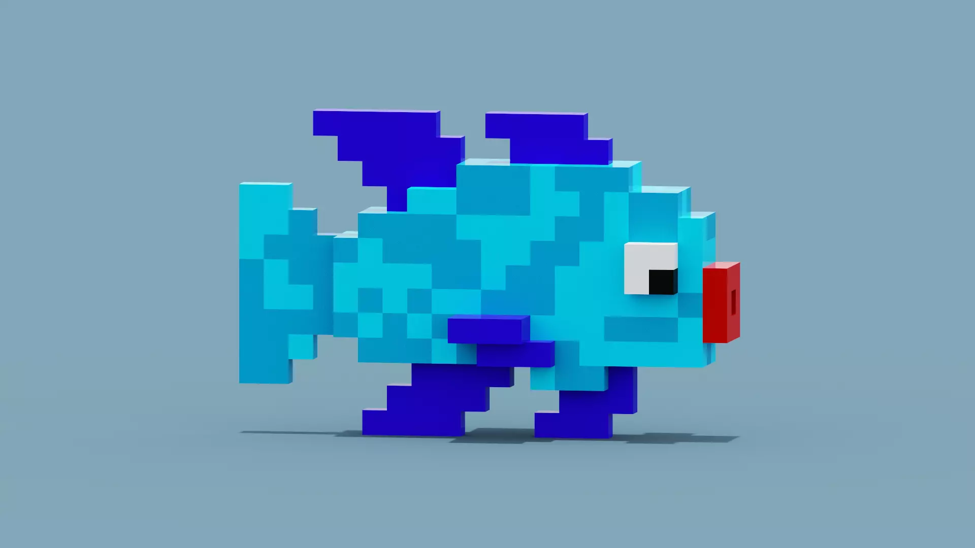 Voxel Blue Fish Low-poly 3D model_0