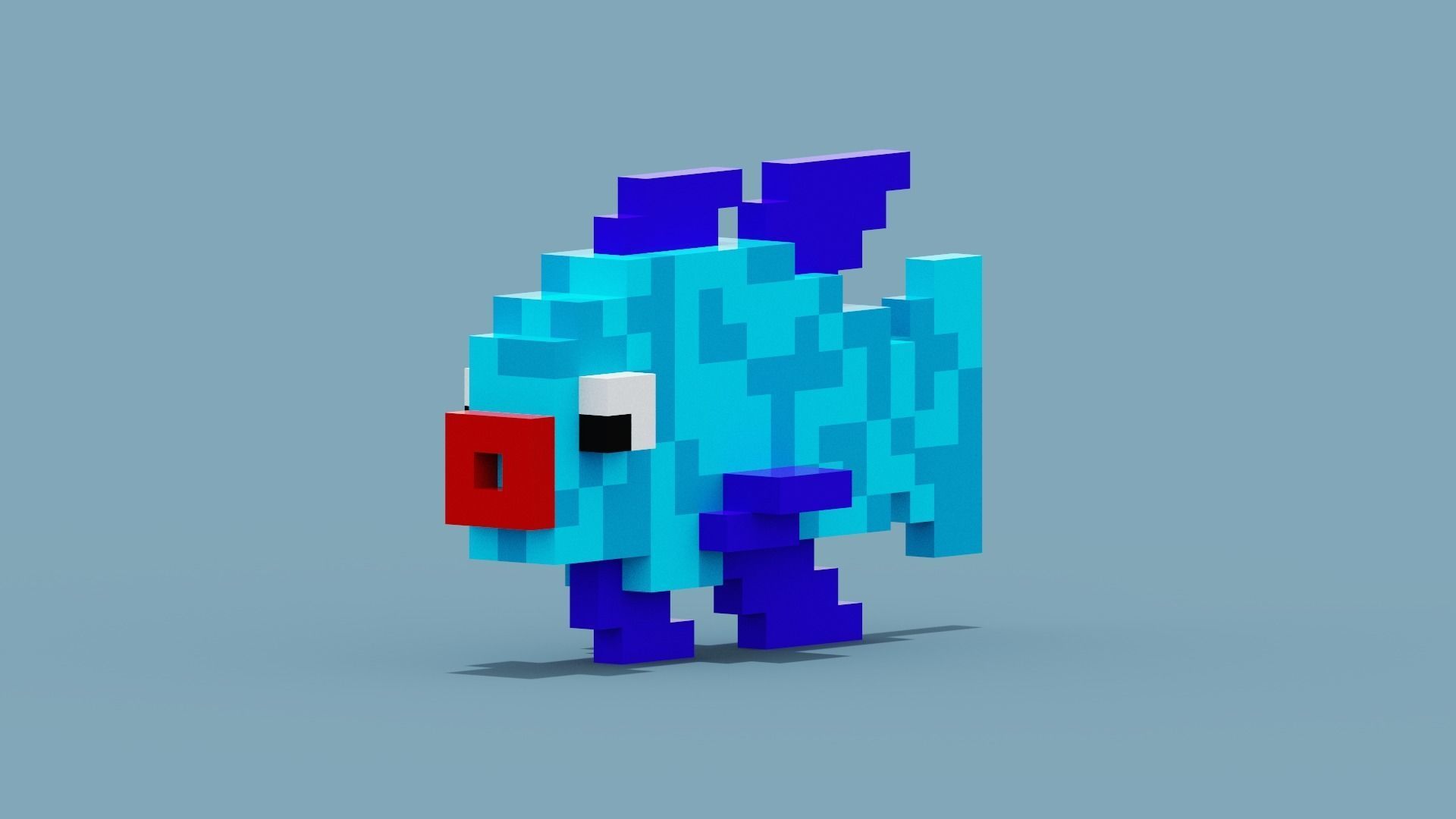 Voxel Blue Fish Low-poly 3D model_4