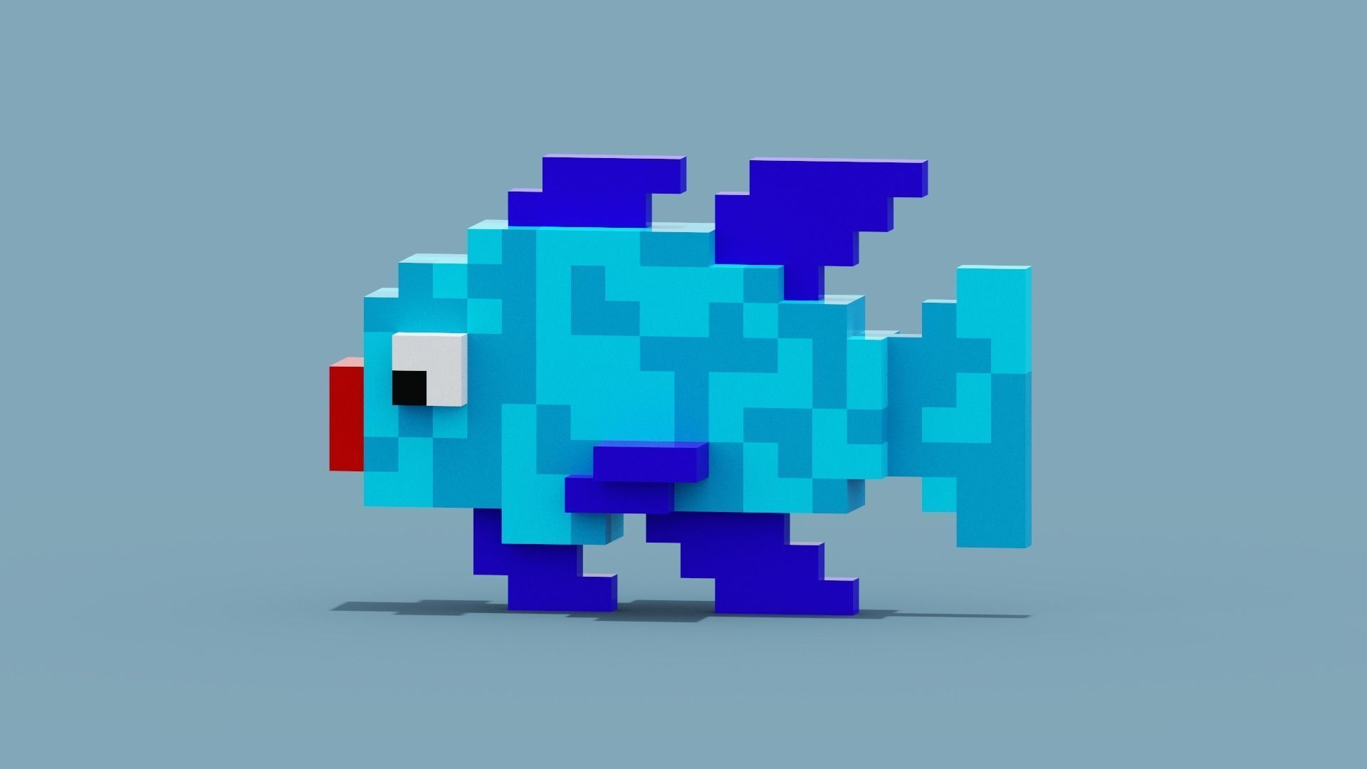 Voxel Blue Fish Low-poly 3D model_6