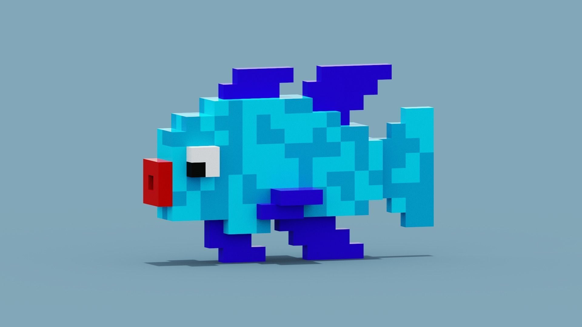 Voxel Blue Fish Low-poly 3D model_5