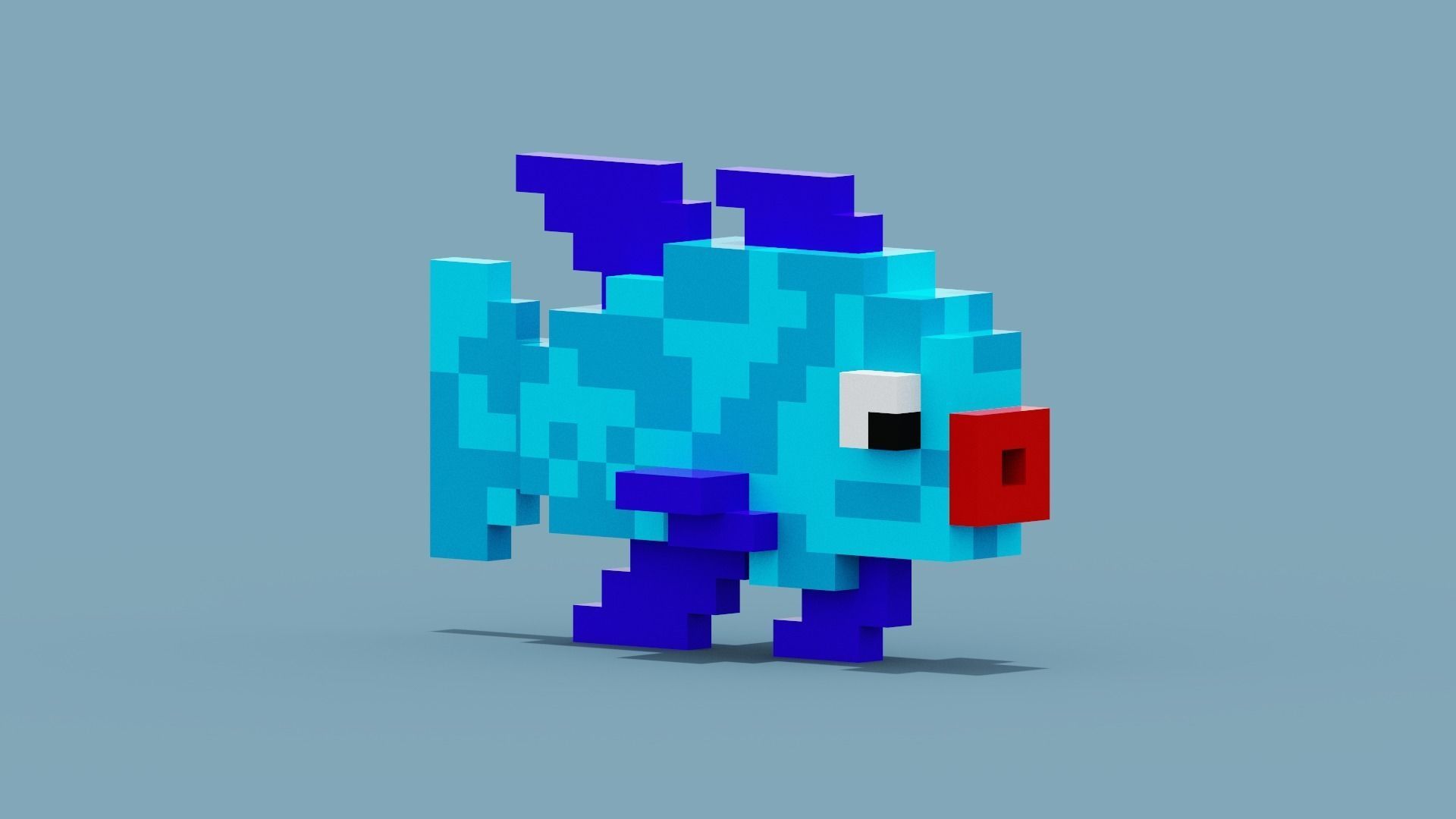 Voxel Blue Fish Low-poly 3D model_1