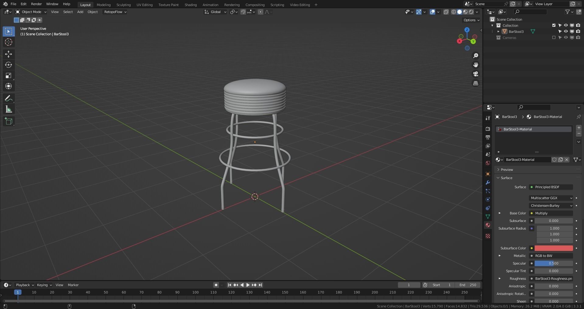 Retro Bar Stool 3 Low-poly 3D model_11