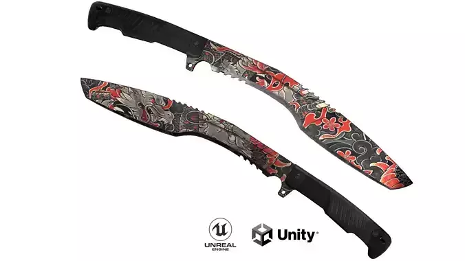 Kukri Knife - Dragon  Low-poly 3D model
