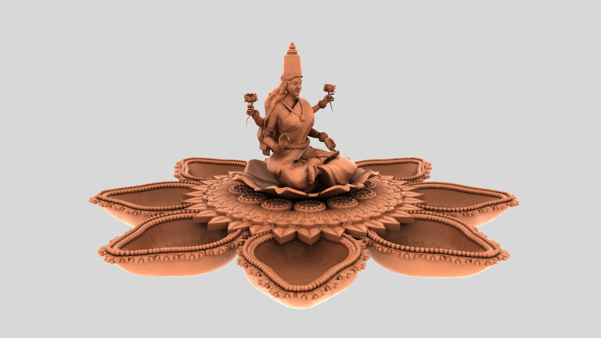clay oil lamp lakshmi 3D model_6