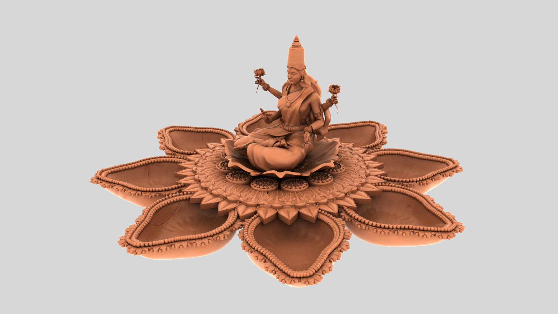 clay oil lamp lakshmi 3D model_13