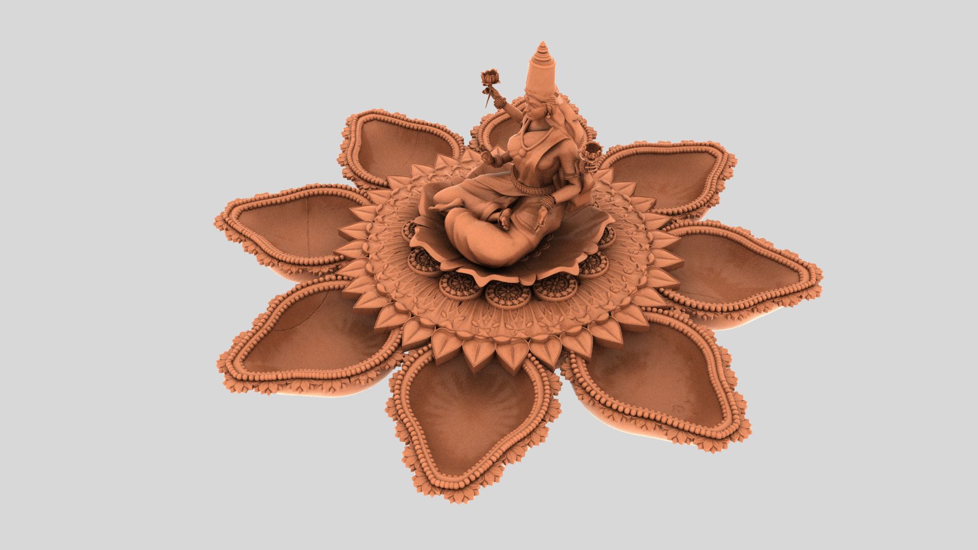 clay oil lamp lakshmi 3D model_7