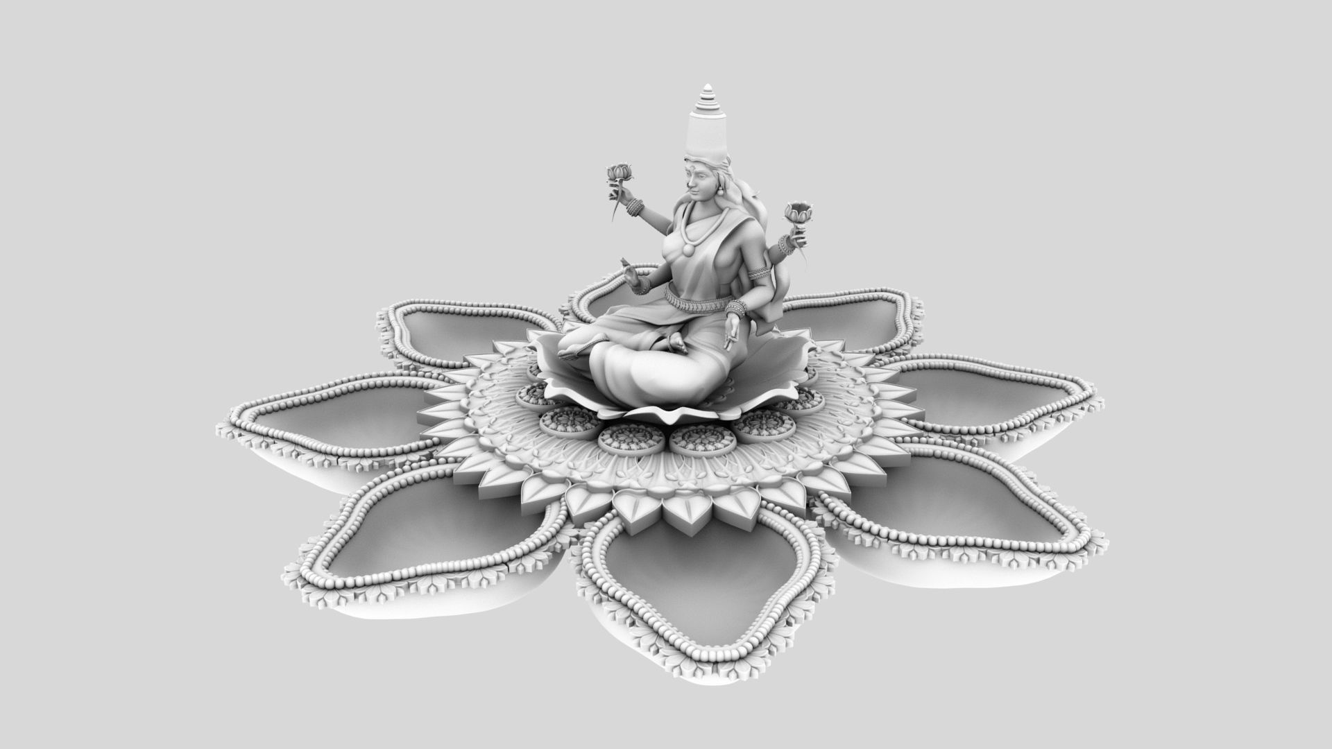 clay oil lamp lakshmi 3D model_9