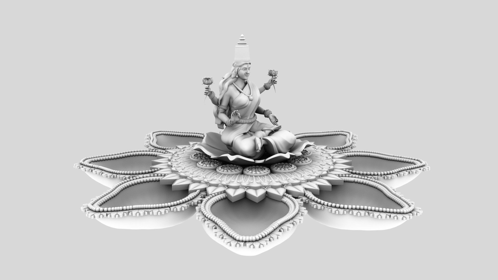 clay oil lamp lakshmi 3D model_10