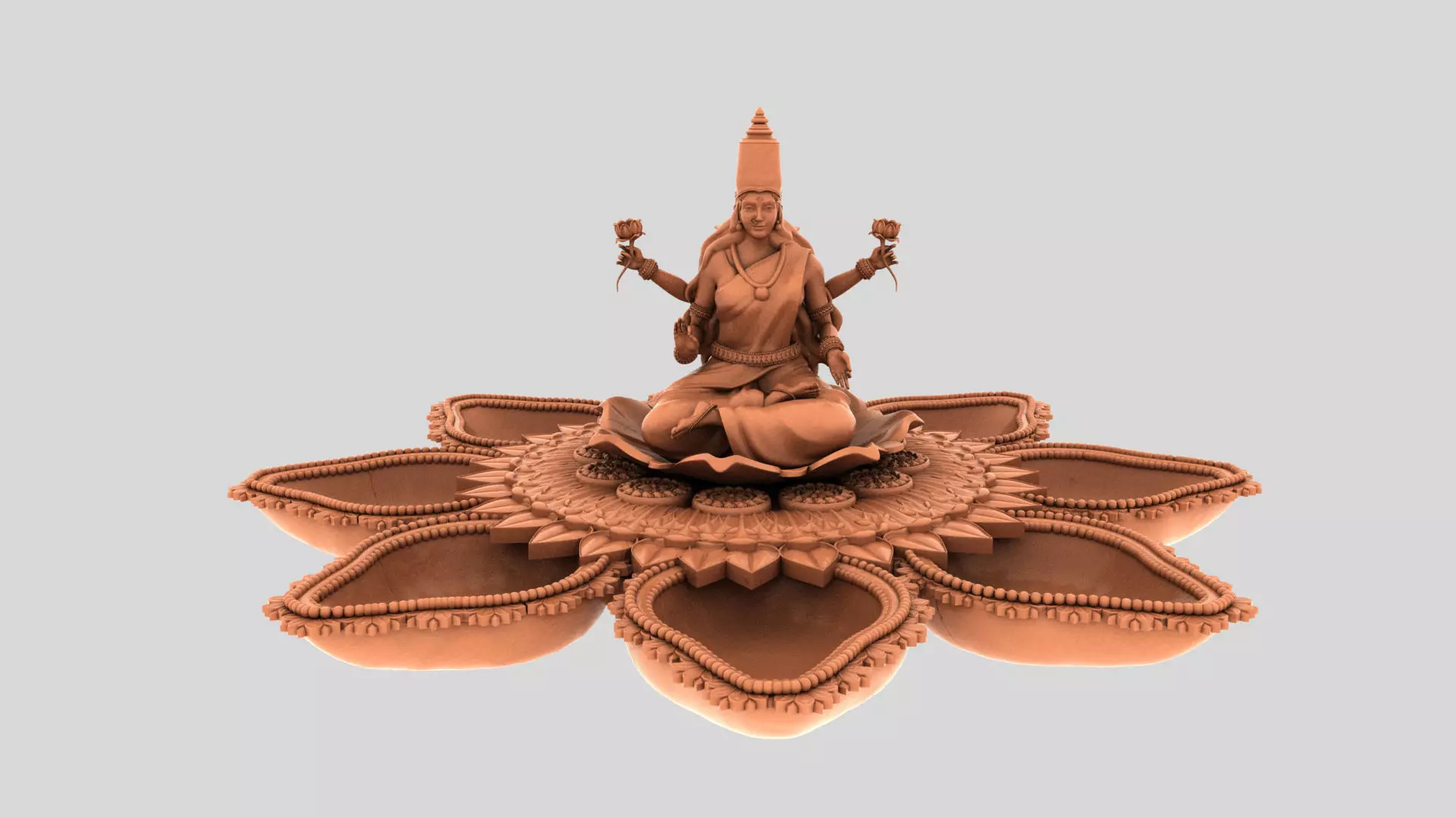 clay oil lamp lakshmi 3D model_0