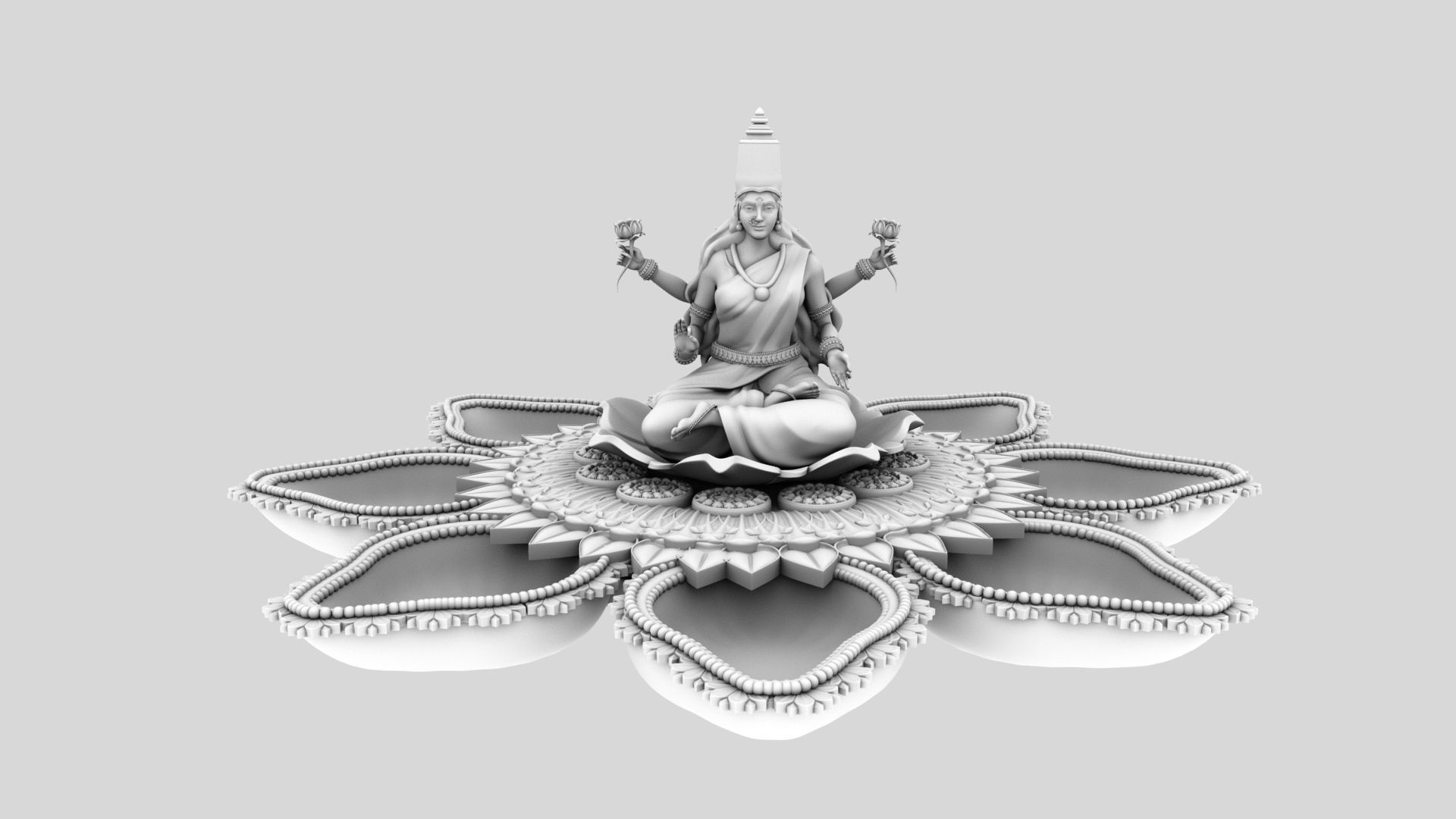clay oil lamp lakshmi 3D model_11