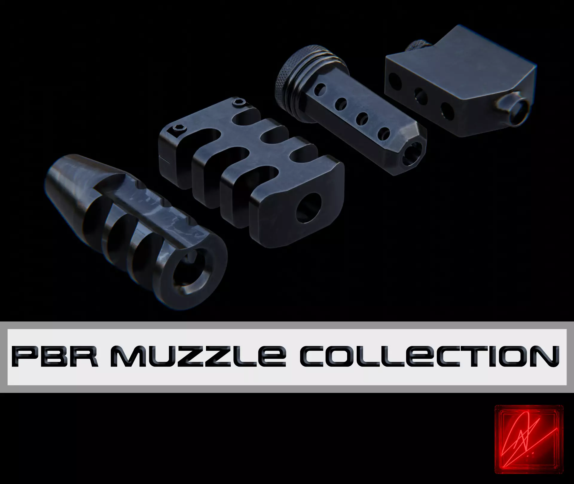 PBR Muzzle Collection low-poly 3d model two plastic parts for... Low-poly 3D model