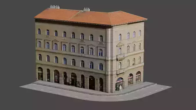 Low Poly Central Eastern European City Building Low-poly 3D model